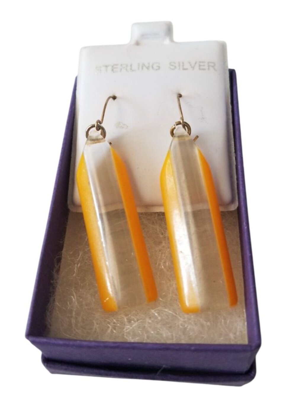 Earrings Resin   4  Gr  20  ct  4  cm  x 1 cm  Rectangle Orange Clear Drop